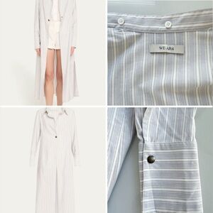 WE-AR4 The Dazed Duster Coat Blue Stripe Upcycled Silk Long Coat Sz S